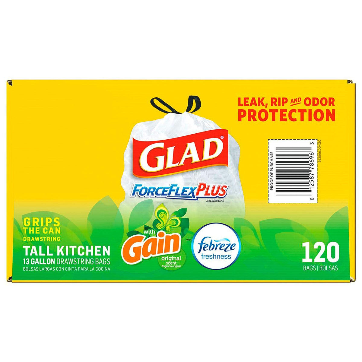 Glad Forceflexplus 13-Gallon Tall Kitchen Drawstring Trash Bags 120 Ct – 120 Count (Pack of 1), 13.0 gallons, Plastic, White, Model 43551-43683