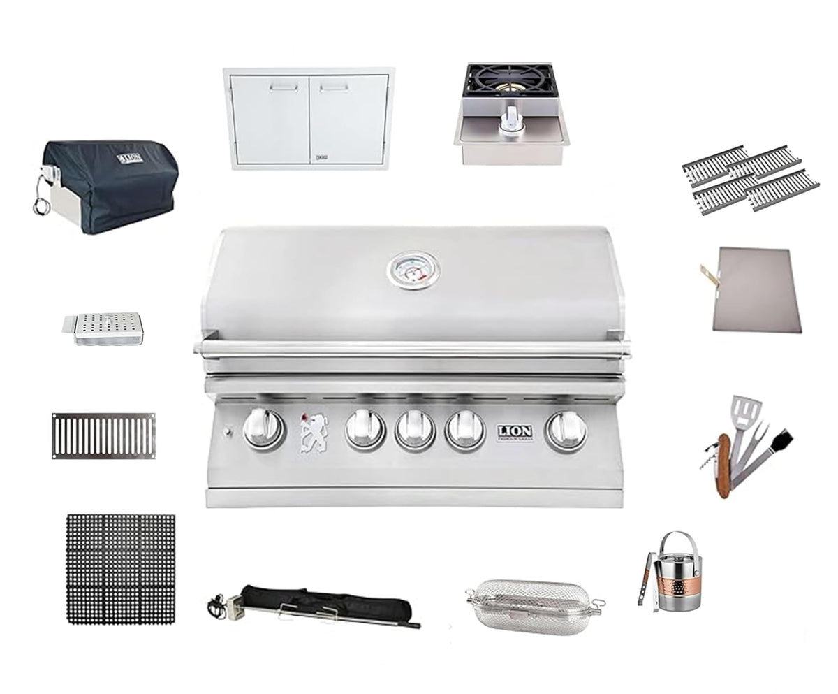 Lion Premium Grills | BBQ Gas Grill Bundle | 32 Inch Grill Package 1 (Propane Gas) by AMS FIREPLACE INC. – Stainless Steel, Silver, Black, Model L75000