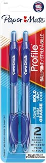 Paper Mate Profile Retractable Ballpoint Pens, Bold (1.4mm), Blue, 2 Count