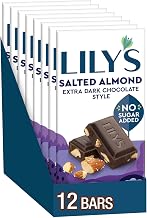 LILY'S Salted Almond Extra Dark Chocolate Style No Sugar Added, Sweets Bars, 2.8 oz (12 Count)