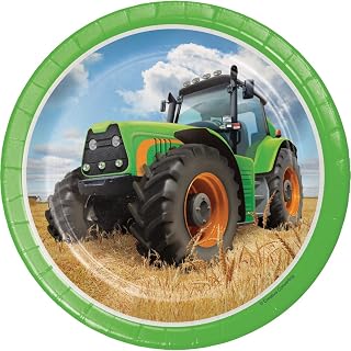 Creative Converting Party Supplies 8-Count Sturdy Style 7-Inch Paper Dessert Plates, Tractor Time, 7", Multicolor