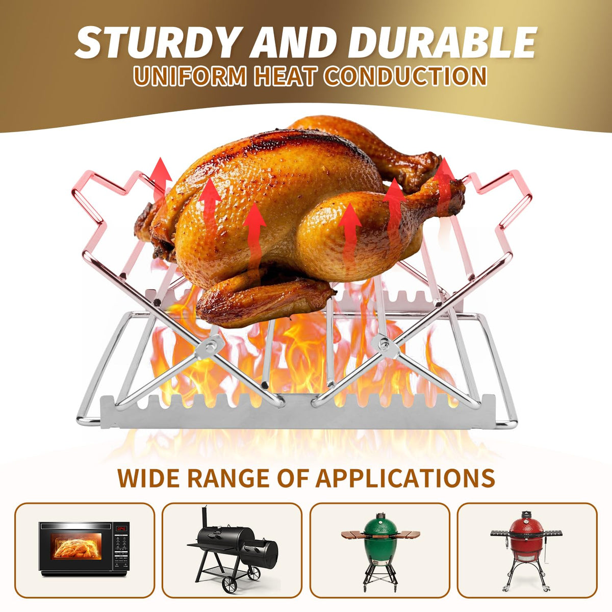 Roryimke Chicken Roasting Rack, V-Shaped Adjustable Stand, Silver
