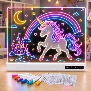 Cardivek LED Drawing Board for Kids, 16" Rechargeable Light Up Tablet | 8 Colors & 8 Dynamic Modes, Stepless Dimming, Reusable Acrylic Drawing Board for Creative Play, Gifts for Kids