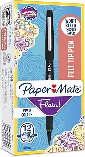 Paper Mate Point Guard Flair Needle Tip Pen, 0.7mm, Black Ink/Barrel, Sold as 1 Dozen