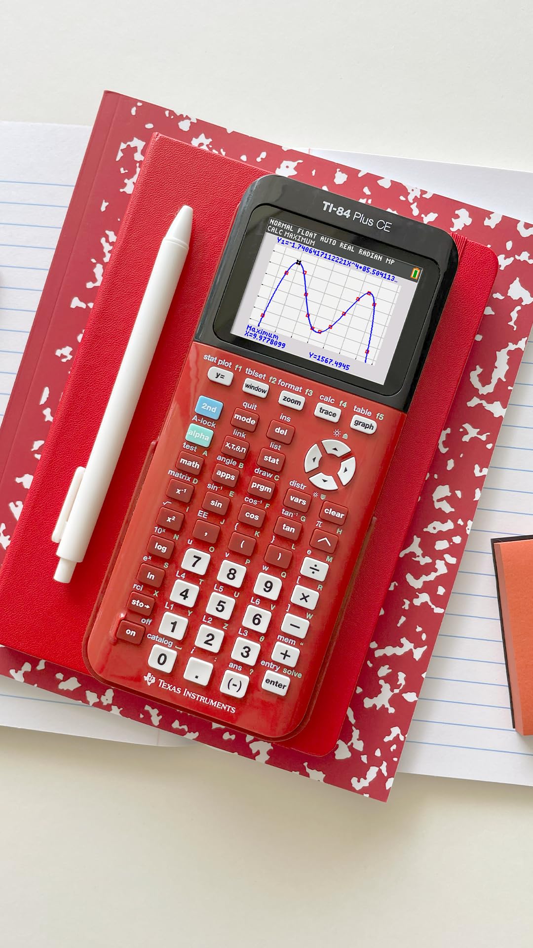 TI-84 Plus CE Color Graphing Calculator by Texas Instruments – Small, Plastic, Radical Red, Model 84CEPY/FC/1L1/E3
