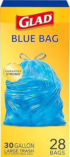 Glad 30 Gallon Garbage Bags, Large Drawstring Trash Bags, Blue, 28 Count (Pack of 1)