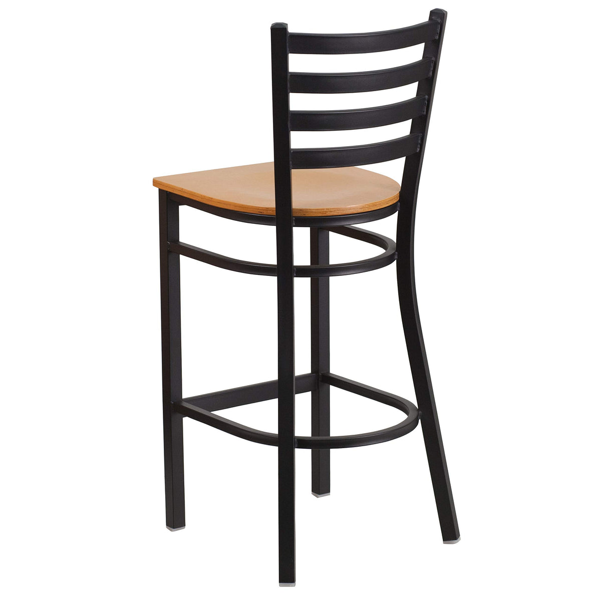2 Pack HERCULES Series Black Ladder Back Metal Restaurant Barstool - Natural Wood Seat by Flash Furniture – Set of 2, Steel, Plywood, Model 2-XU-DG697BLAD-BAR-NATW-GG