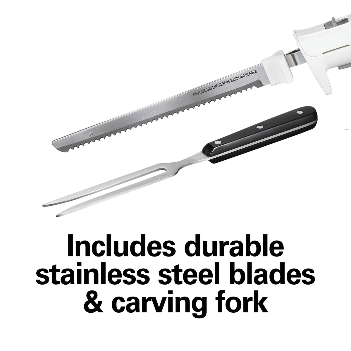 Electric Knife Set with Reciprocating Serrated Blades by Hamilton Beach – 7.3", Stainless Steel, White, Model 74251