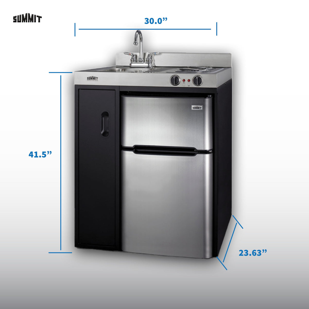 Summit 30-Inch All-In-One Kitchenette by Summit Appliance – 30-Inch, 3.2 cubic_feet, Stainless Steel, Black/Stainless, Model C30ELBK