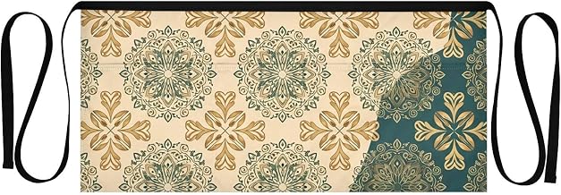 Yellow and Green Floral Waist Apron with 3 Pockets Waiter Server Short Aprons 25.2x11.8 Inch Stain Resistant Apron for Kitchen Garden Restaurant 1 Pack