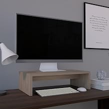 Tuhome Atacama Monitor Stand Riser, 19" Wide Computer Stand for Laptop, PC, Printer, Engineered Wood Desk Organizer with Storage Shelf, Light Gray
