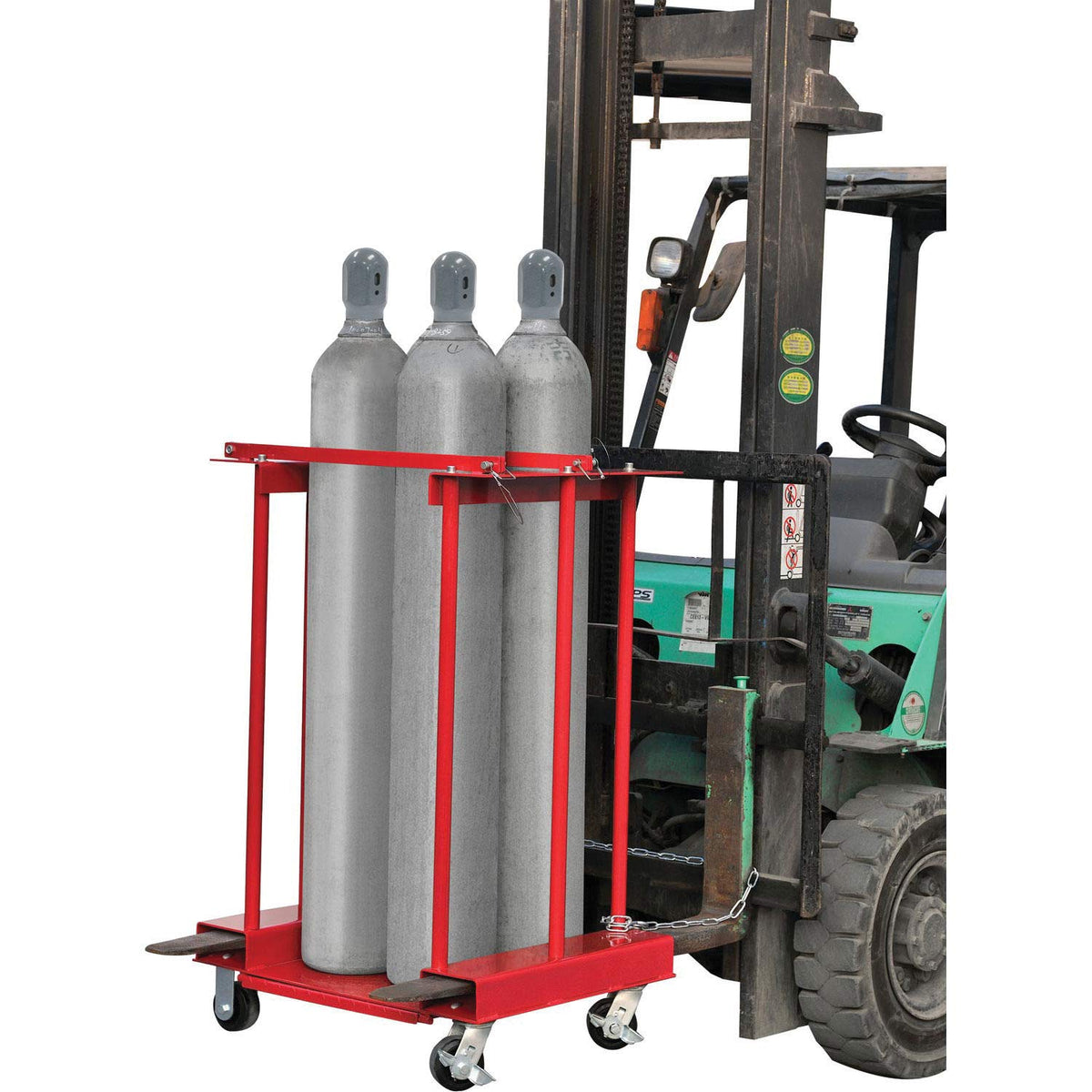 Mobile Forkliftable Cylinder Storage Caddy with by Global Industrial – 34 inches (W) x 46 inches (H) x 23 inches (D), Alloy Steel, Red, Model 270217C
