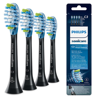 Sonicare Premium Plaque Defence BrushSync Enabled Replacement brush Heads by PHILIPS – 4 Count (Pack of 1), Rubber, Black, Model HX9044/33