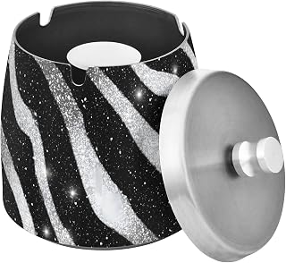 Zebra Glitter Print Splash Ashtray with Lid, Outdoor Ashtrays for Patio