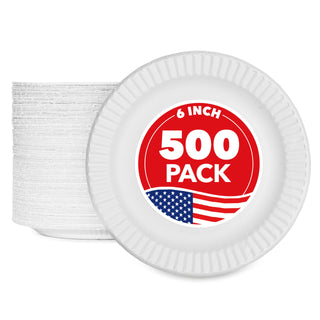 6-Inch Paper Plates Uncoated by Stock Your Home – 500 Count, Paper, White, Pack of 500, Model 1320
