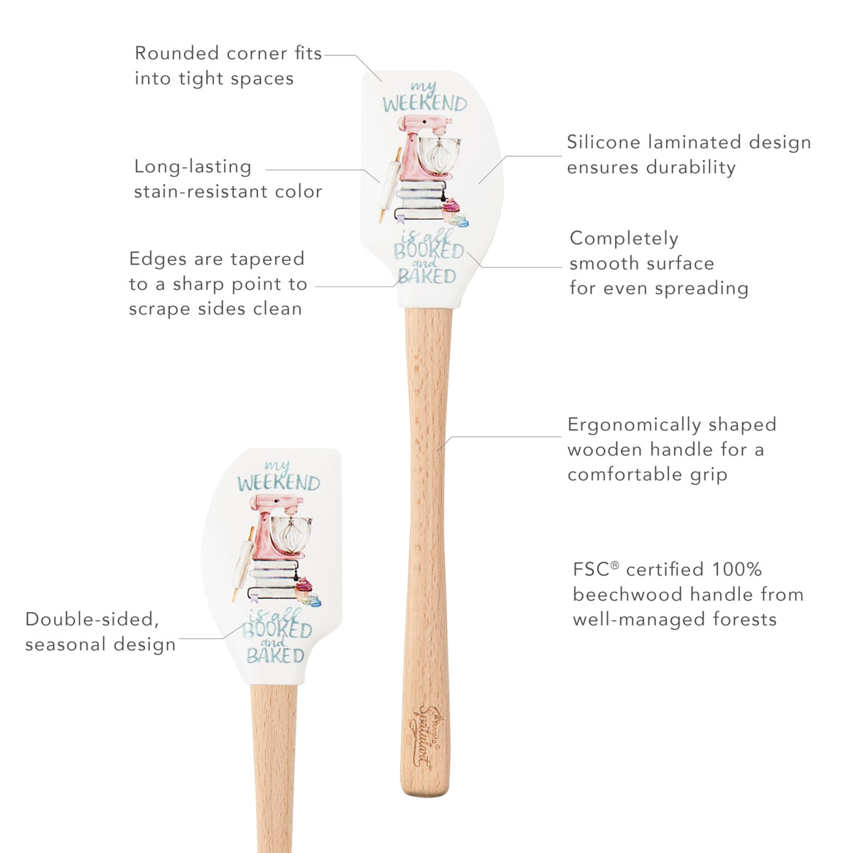 Spatulart ‘Booked & Baked’ Silicone Spatula with Wood Handle by Tovolo – 12.6 inches, Beech, Booked & Baked, Model 1000597