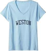 Womens Weston FL JN2 Vintage Athletic Blue Design V-Neck T-Shirt