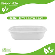 32 oz Rectangle Bowls I Tree-Less™ Compostable Molded Fiber Disposable Bowls I Extra Strength I NO-PFAS I Classic White (200 Count) by Responsible Products – 32 oz (200 Count)