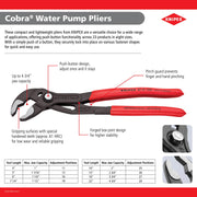 Tools Cobra Water Pump Pliers by KNIPEX – 12-inch, Chromium-Vanadium Steel, Red, Model 87 01 300 SBA