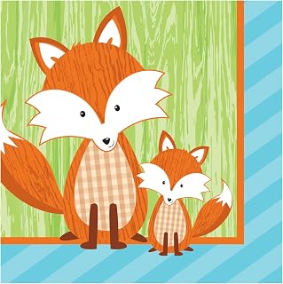 Creative Converting 16 Count 2 Ply Forest Fox Beverage Napkins, Brown/Green