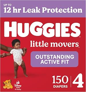 HUGGIES Little Movers Diapers Size 4, 150 Count (6 Packs of 25)