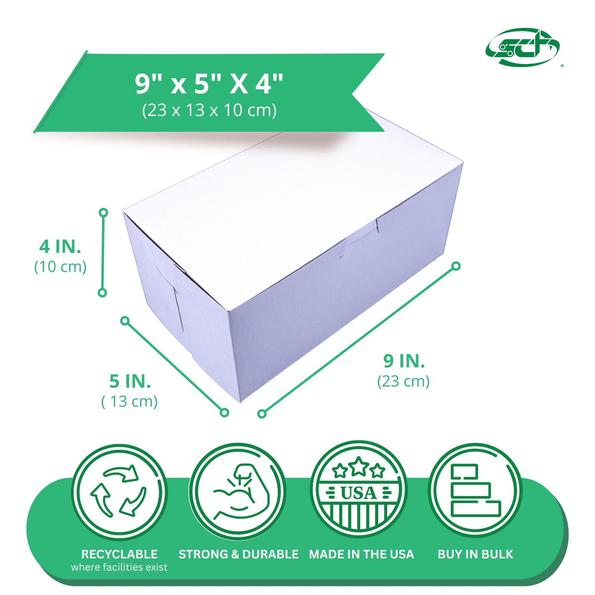 SCT White One-Piece Non-Window Bakery Boxes by SOUTHERN CHAMPION TRAY – 9" x 5" x 4", 1.0 pounds, Cardboard, White, Pack of 250