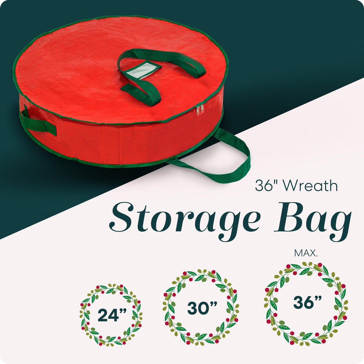Handy Laundry Wreath Storage Bag, 36 Inch Tarp, Red, 2 Pack