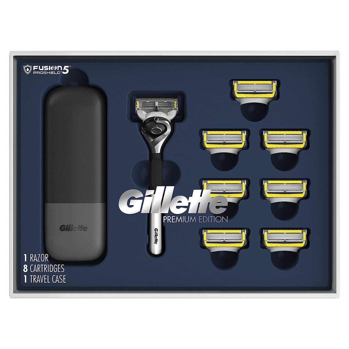 Gillette 1 Razor, 1 Travel Case, 8 Refills / Handle + 8 Refills + Travel Case / 1 Count (Pack of 1) Cartridge Razors