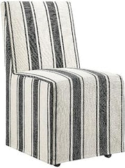 Striped Slipcovered Dining Side Chair, Black Stripe Linen-Like Fabric, Kiln-Dried Wood Frame, Removable Slipcover, Hidden Casters, Padded Seat, Tall Back, Rolling Parsons Chair for Dining