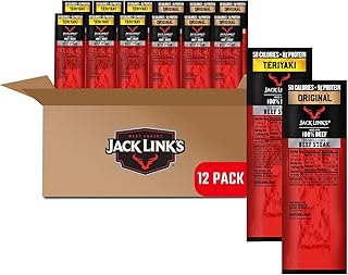 Jack Link's Beef Steaks - Original & Teriyaki - Ready to Eat Real Meat Protein Snacks - 8-9g Protein per Serving - Made with 100% Real Beef - (12 Pack) 0.8 oz Meat Snacks