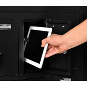 2-Tier 8 Door Tablet Cell Phone Locker Keyed Lock & Hasp by Global Industrial – 28-1/2"W x 11-1/4"D x 26-3/4"H, Alloy Steel, Black, Model 493330BK
