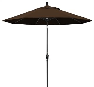 California Umbrella 9' Round Aluminum Market Umbrella, Crank Lift, Push Button Tilt, Black Pole, Pacifica