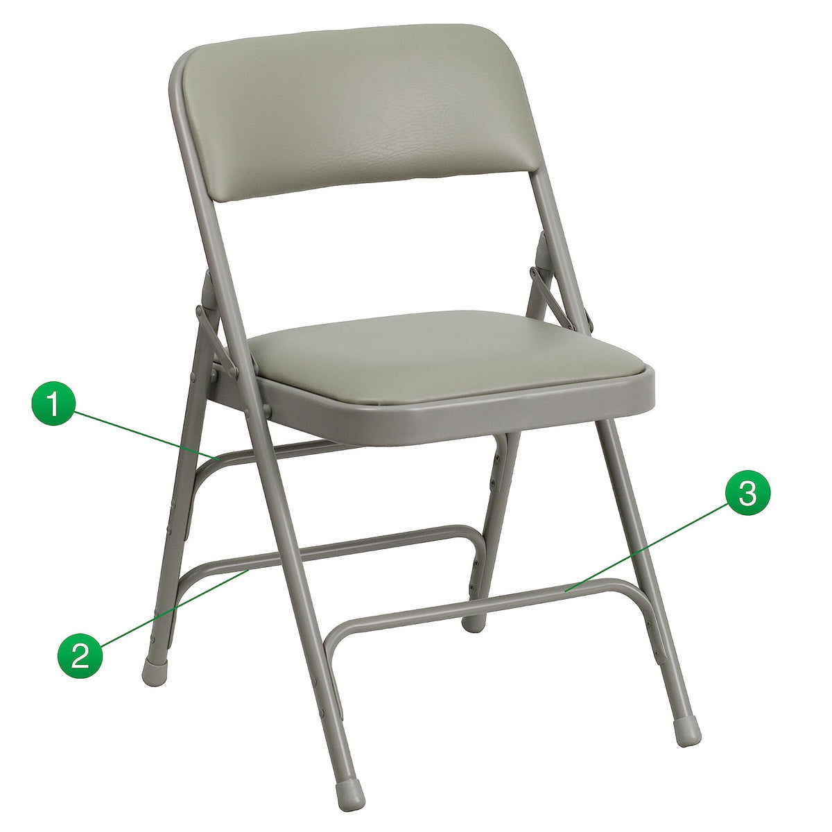 Hercules Metal Folding Chair by Flash Furniture – Set of 1, Steel, Foam, Vinyl, Gray Vinyl/Gray Frame, Model HA-MC309AV-GY-GG