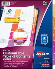 Avery Ready Index Table of Contents Dividers, 5-Tab, Color, 1 Set