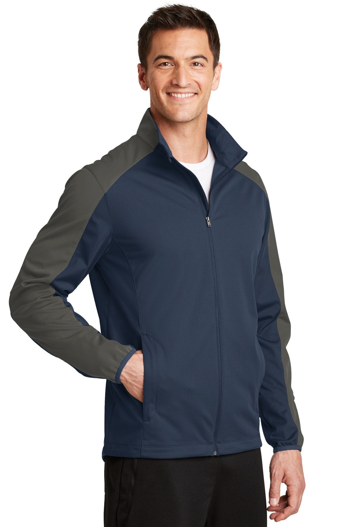 Active Colorblock Soft Shell Jacket. J by Port Authority – Cotton, Dress Blue Navy/ Grey Steel, Model 1107522