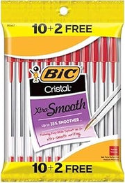 BIC Cristal Xtra-Smooth Ball Pen - 10 plus 2 Bonus Pack (12 count) - Red Medium Point Ballpoint Pen