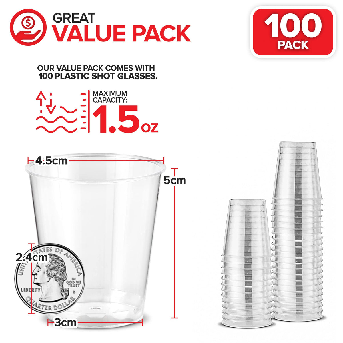 Stock Your Home 100 Pack / 1.5 ounces / Clear Shot Glasses