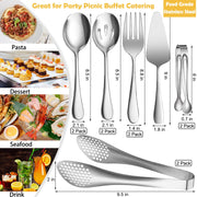 IAXSEE Serving Utensils Set, Stainless Steel, 11 Piece, Silver