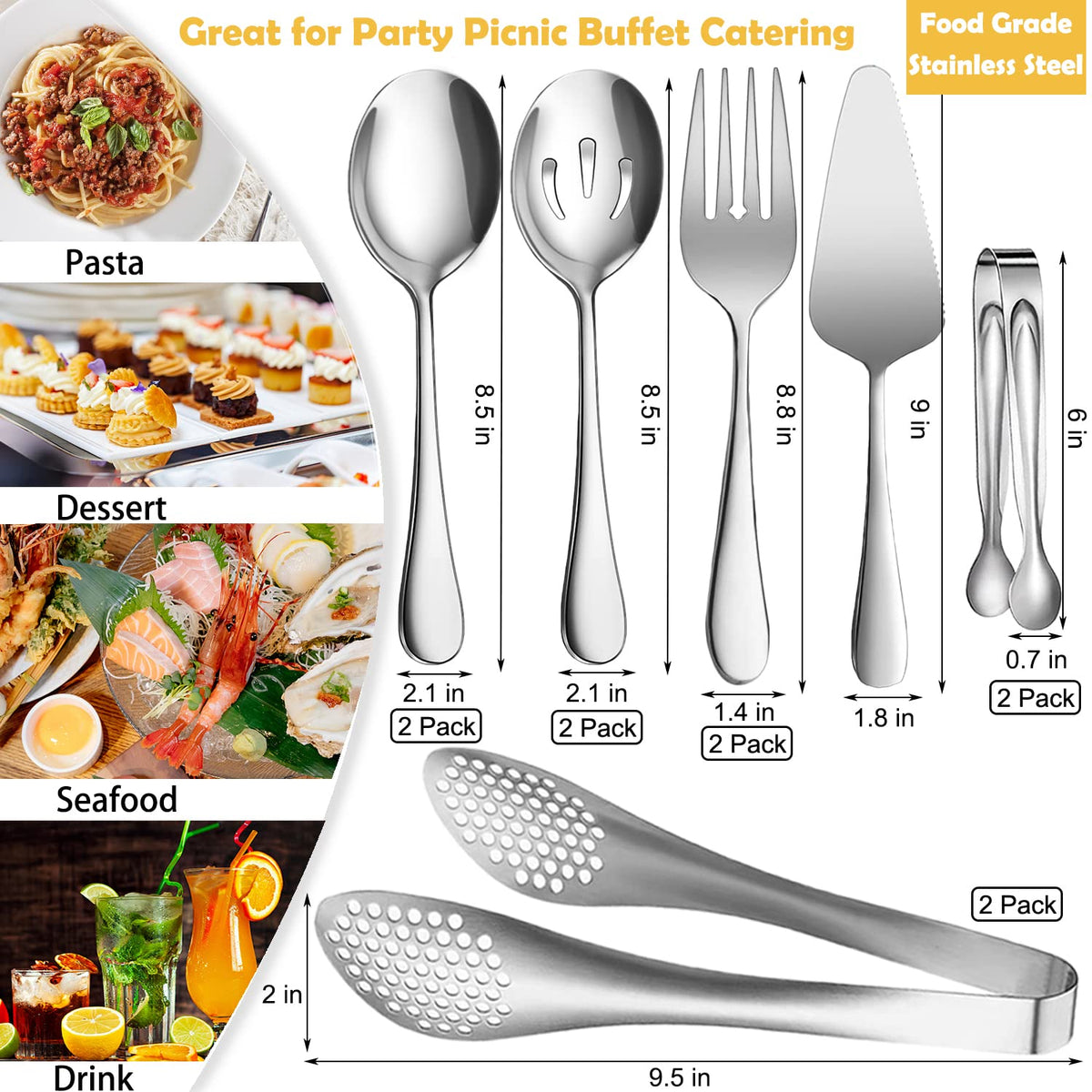 IAXSEE Serving Utensils Set, Stainless Steel, 11 Piece, Silver