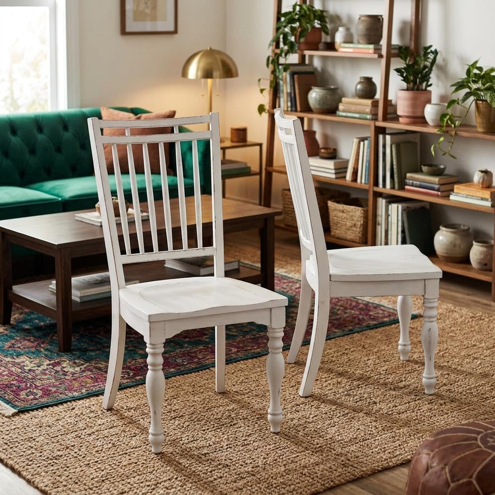 Solid Wood Spindle Back Side Chairs Set of by Starlight Canyon Home – 19 x 24 x 42.25 inches, Solid + Manufactured Wood, White, Pack of 2
