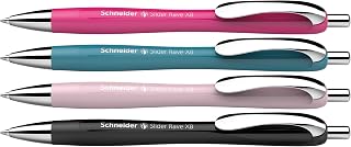 Schneider Limited Edition Slider Rave XB (Extra Broad) Ballpoint Pen, Refillable + Retractable, 1.4 mm, Special Assortment Barrels, Blue Ink, Promo Box of 4 Pens (132564)