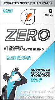 Gatorade Zero Sugar Powder Sticks, Glacier Freeze, Makes 20 fl oz, (8 Pack), Electrolyte Powder Drink Mix for Hydration, Zero Sugar