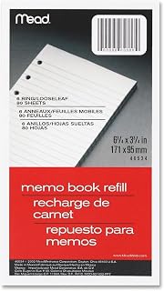 Mead 6-Ring Memo Book Refill, College Rule, 6HP, 6-3/4" x 3-3/4", 80 Sheets, White, 1 Pack (MEA46534-84926)