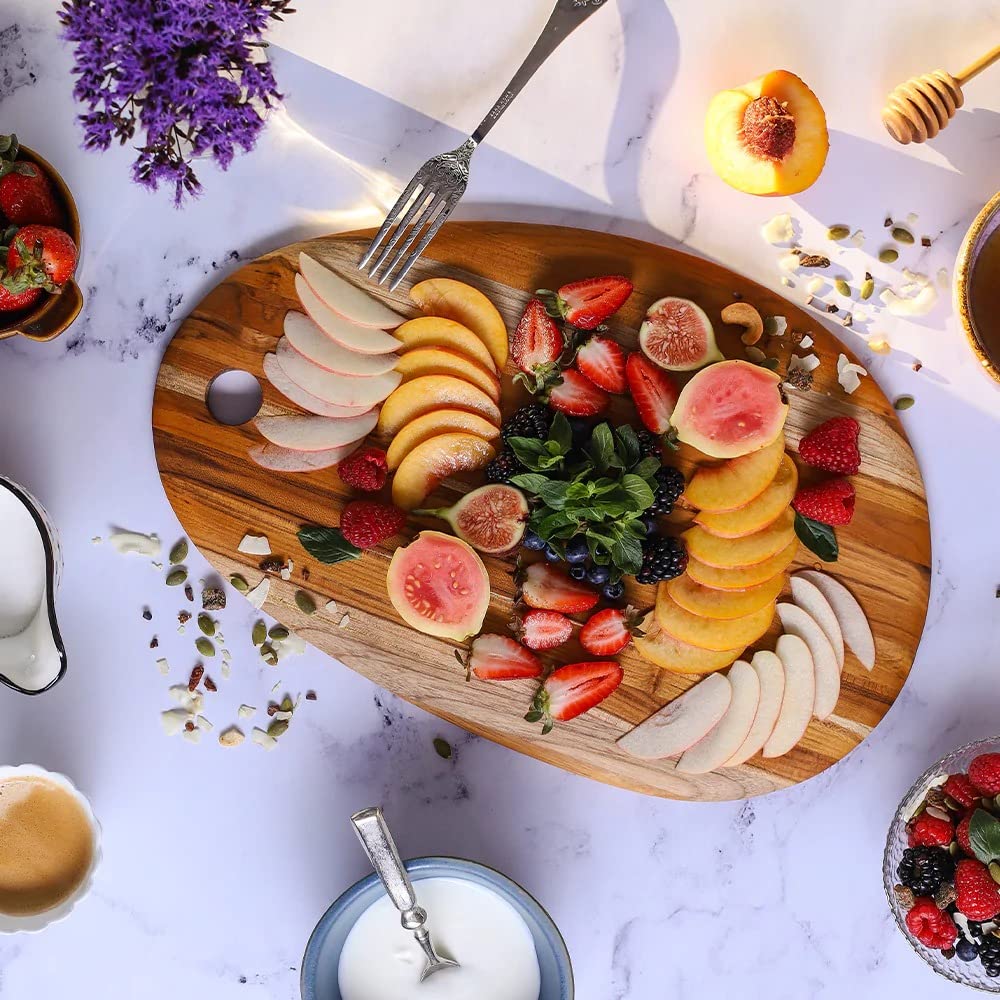 Edge Grain Oval Cutting and Serving Board | 18" x 12" x .55" by Teakhaus – Teak Wood, Model 0810996012174