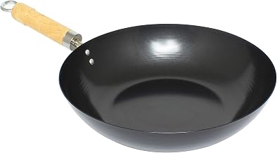 Thunder Group Non-Stick Carbon Steel Wok with Wood Handle, 12-Inch