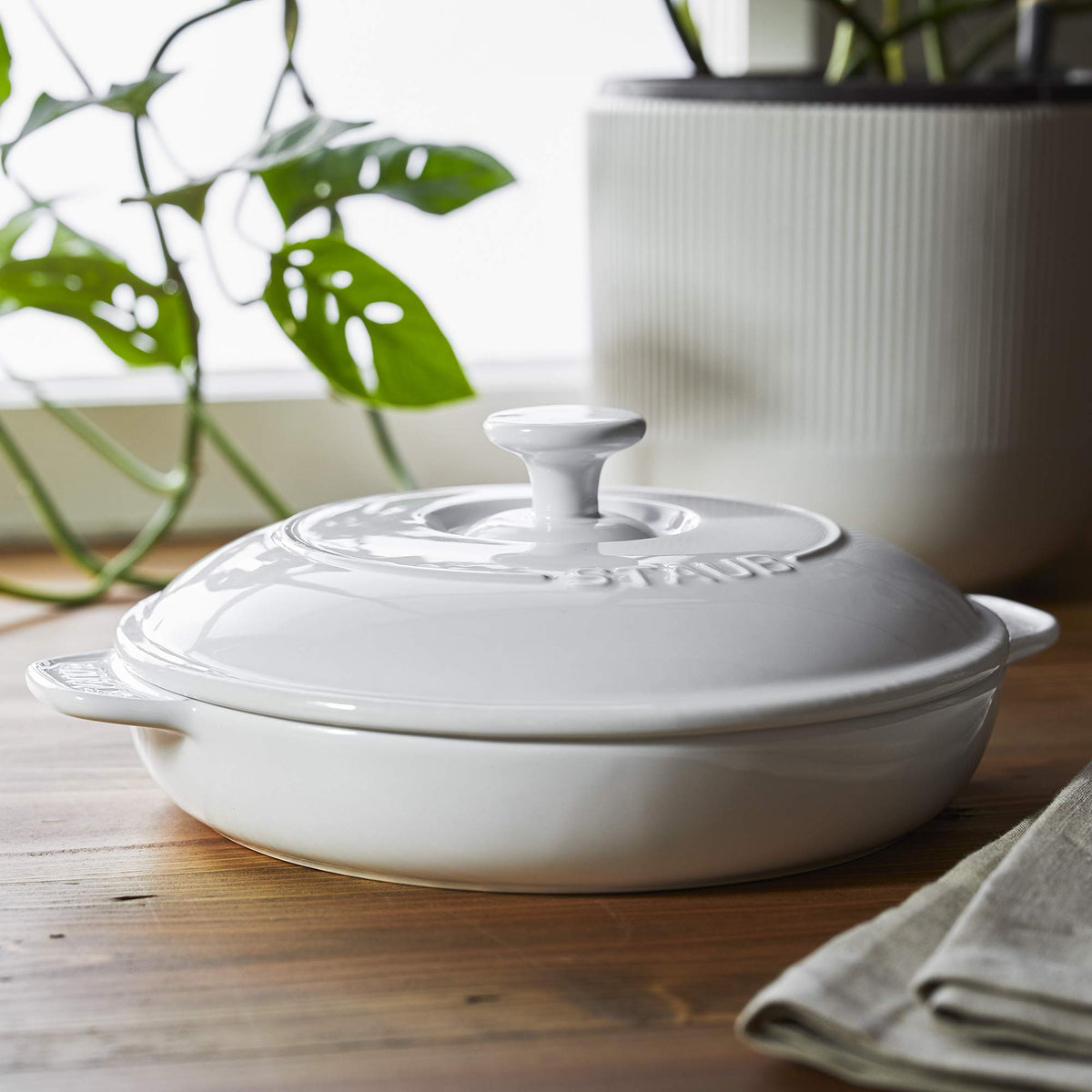 Ceramic 8-inch Round Covered Brie Baker - White by STAUB – 8in, 0.6 quarts, Ceramic, White, Model 40501-520-0