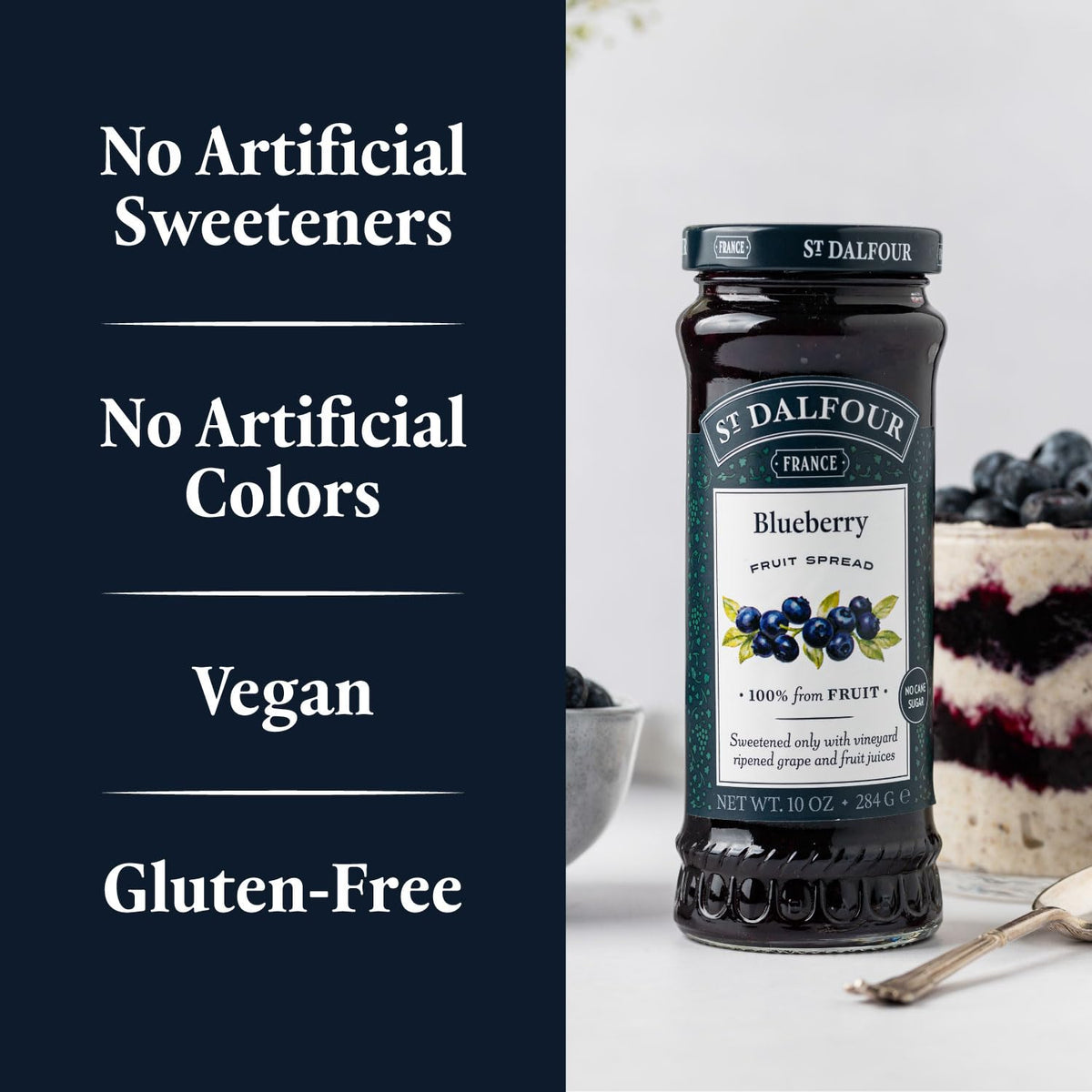 Blueberry Fruit Spread - 10oz - 100% from Fruit by ST. DALFOUR – 10 Ounce (Pack of 6), Pack of 6, Model 95724