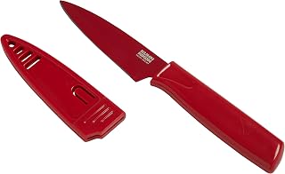 Kuhn Rikon COLORI® Paring Knife – 4 Inch Japanese Stainless Steel, Nonstick Blade, Ergonomic Handle & Sheath, Red