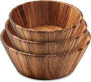 Woodenhouse Wooden Salad Bowl Set, 12 10 8 Inch Round Nesting Bowls, 3 Piece