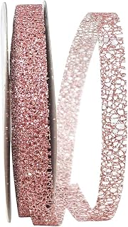 Reliant Ribbon Glitter Web Mesh Ribbon, 5/8 Inch X 25 Yards, Rose Gold